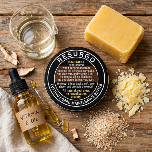 RESURGO wood butter with coconut oil, beeswax, carnauba wax, rice bran wax, and vitamin E