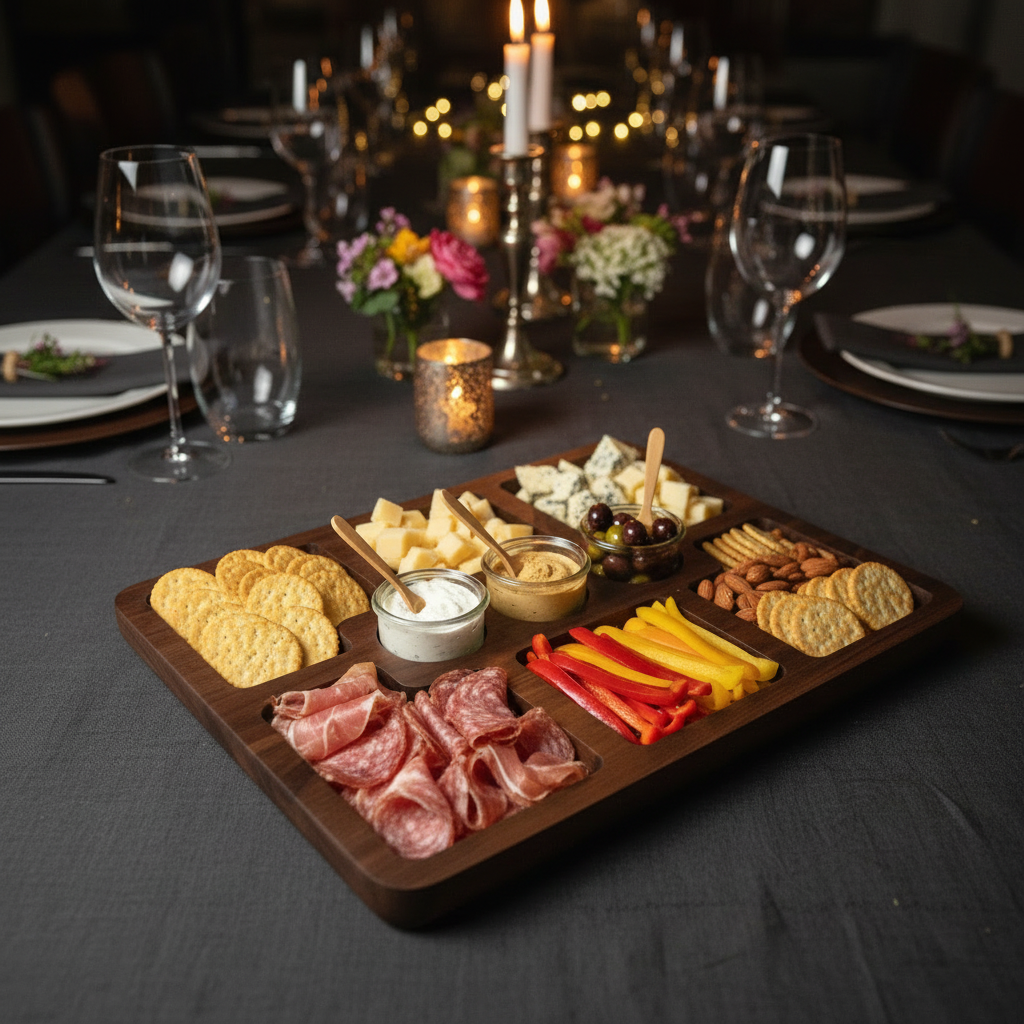 Solid Wood 9-Bay Serving Tray handcrafted wood product